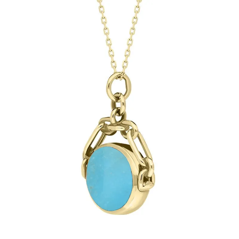 9ct Yellow Gold Whitby Jet Turquoise Double Sided Swivel Fob Necklace sold by Jura Watches product image thumbnail 3