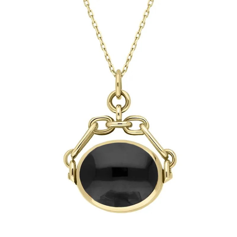 18ct Yellow Gold Whitby Jet Malachite Double Sided Swivel Fob Necklace sold by Jura Watches