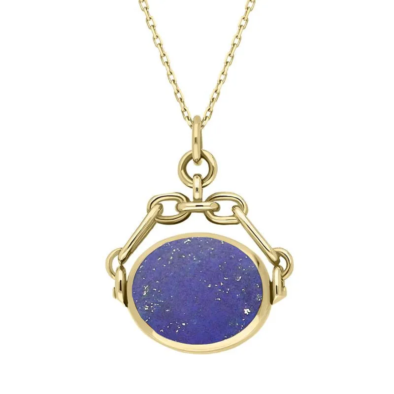 18ct Yellow Gold Whitby Jet Lapis Lazuli Double Sided Swivel Fob Necklace sold by Jura Watches