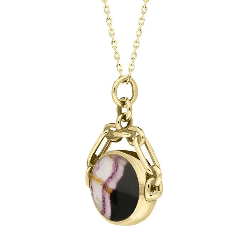 18ct Yellow Gold Whitby Jet Blue John Double Sided Swivel Fob Necklace sold by Jura Watches product image thumbnail 3