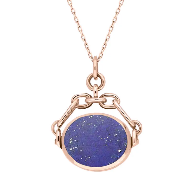 9ct Rose Gold Whitby Jet Lapis Lazuli Double Sided Swivel Fob Necklace sold by Jura Watches