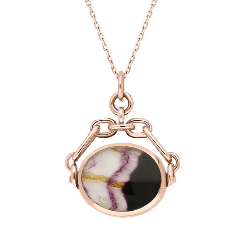 9ct Rose Gold Whitby Jet Blue John Double Sided Swivel Fob Necklace sold by Jura Watches