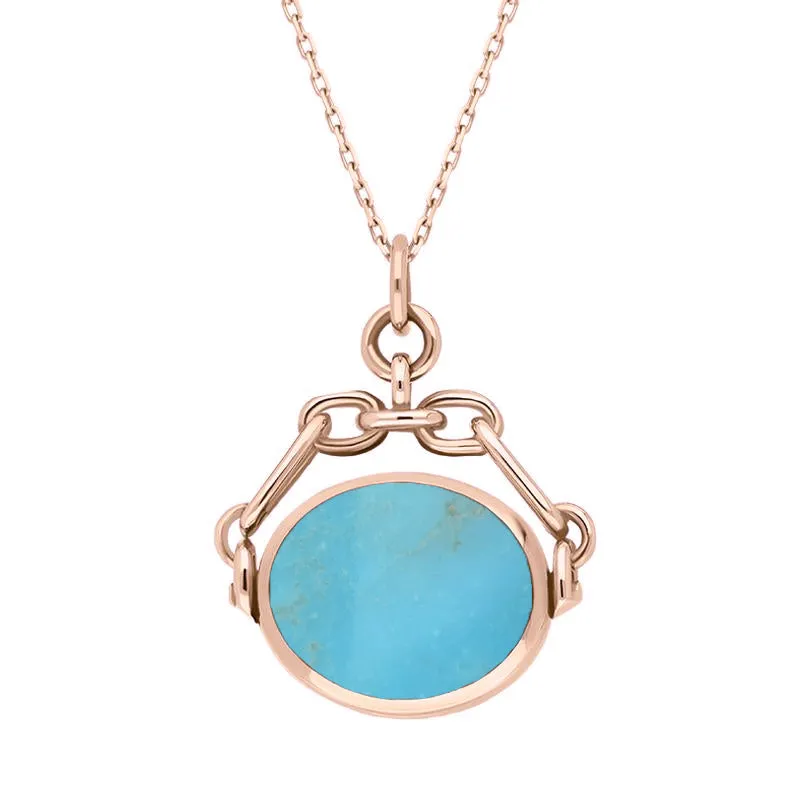 18ct Rose Gold Whitby Jet Turquoise Double Sided Swivel Fob Necklace sold by Jura Watches