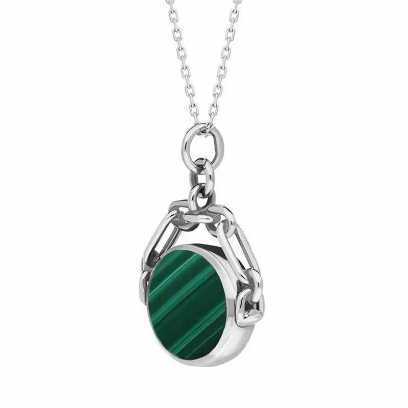 9ct White Gold Whitby Jet Malachite Double Sided Swivel Fob Necklace sold by Jura Watches product image thumbnail 3