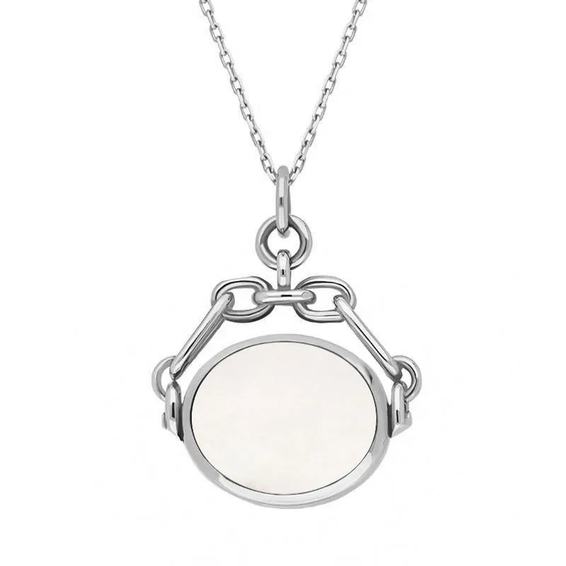 9ct White Gold Whitby Jet White Mother Of Pearl Double Sided Swivel Fob Necklace sold by Jura Watches