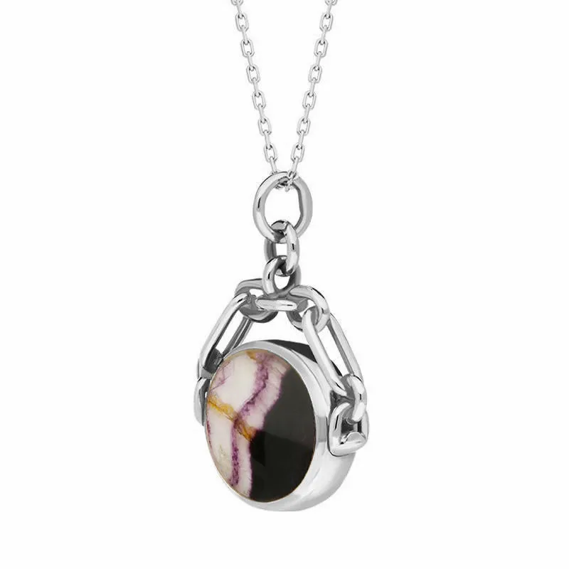 9ct White Gold Whitby Jet Blue John Double Sided Swivel Fob Necklace sold by Jura Watches product image thumbnail 3