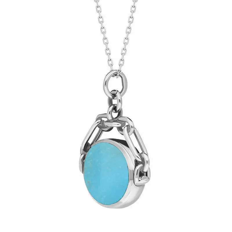 9ct White Gold Whitby Jet Turquoise Double Sided Swivel Fob Necklace sold by Jura Watches product image thumbnail 3