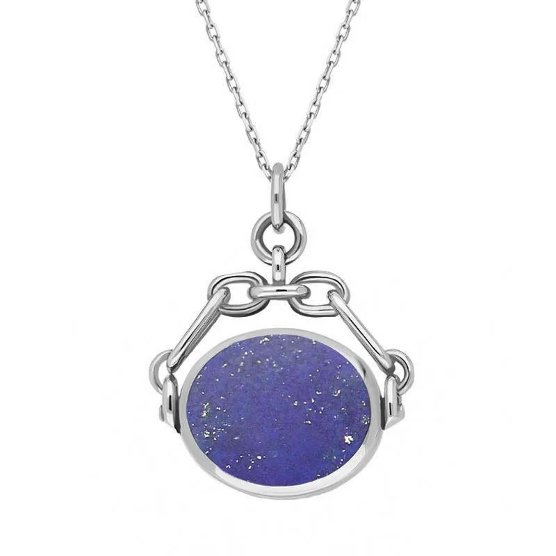 18ct White Gold Whitby Jet Lapis Lazuli Double Sided Swivel Fob Necklace sold by Jura Watches