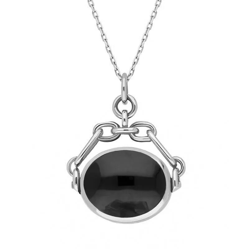 18ct White Gold Whitby Jet White Mother Of Pearl Double Sided Swivel Fob Necklace sold by Jura Watches product image thumbnail 2