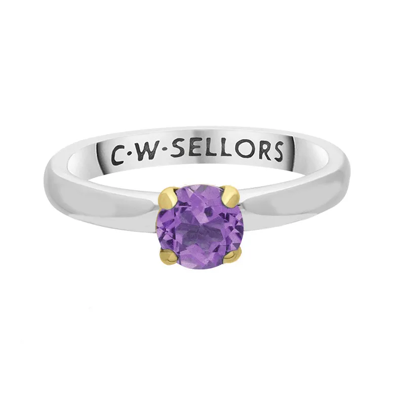 9ct Yellow Gold Sterling Silver Amethyst Stepping Stones 5mm Round Claw Set Ring sold by Jura Watches product image thumbnail 2