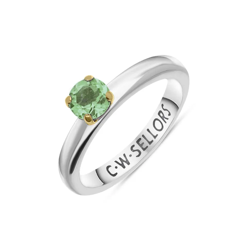 9ct Yellow Gold Sterling Silver Peridot Stepping Stones 5mm Round Claw Set Ring sold by Jura Watches