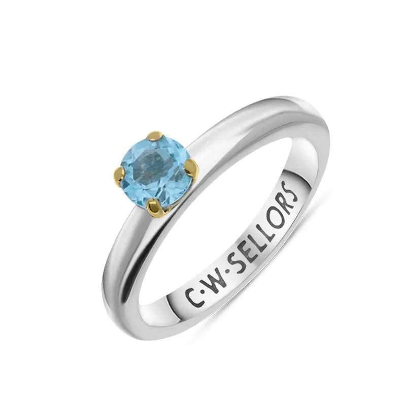 9ct Yellow Gold Sterling Silver Blue Topaz Stepping Stones 5mm Round Claw Set Ring sold by Jura Watches
