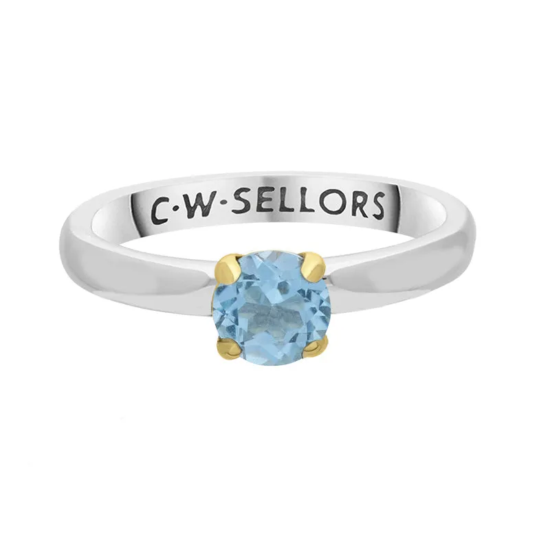 9ct Yellow Gold Sterling Silver Blue Topaz Stepping Stones 5mm Round Claw Set Ring sold by Jura Watches product image thumbnail 2