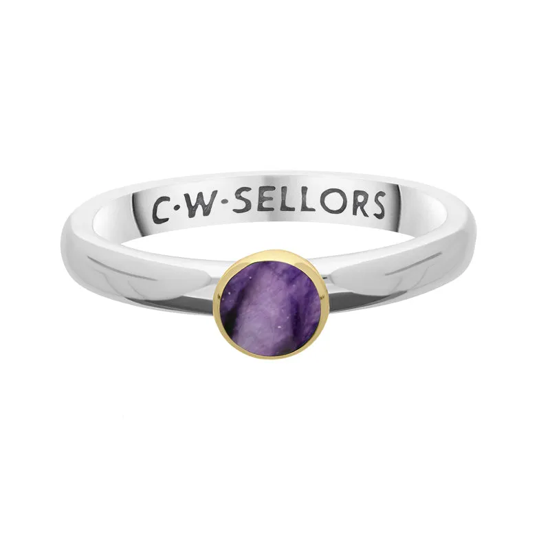 9ct Yellow Gold Sterling Silver Blue John Stepping Stones 5mm Round Bezel Set Ring sold by Jura Watches product image thumbnail 3