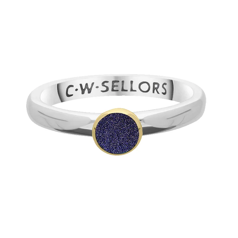 9ct Yellow Gold Sterling Silver Blue Goldstone Stepping Stones 5mm Round Bezel Set Ring sold by Jura Watches product image thumbnail 2