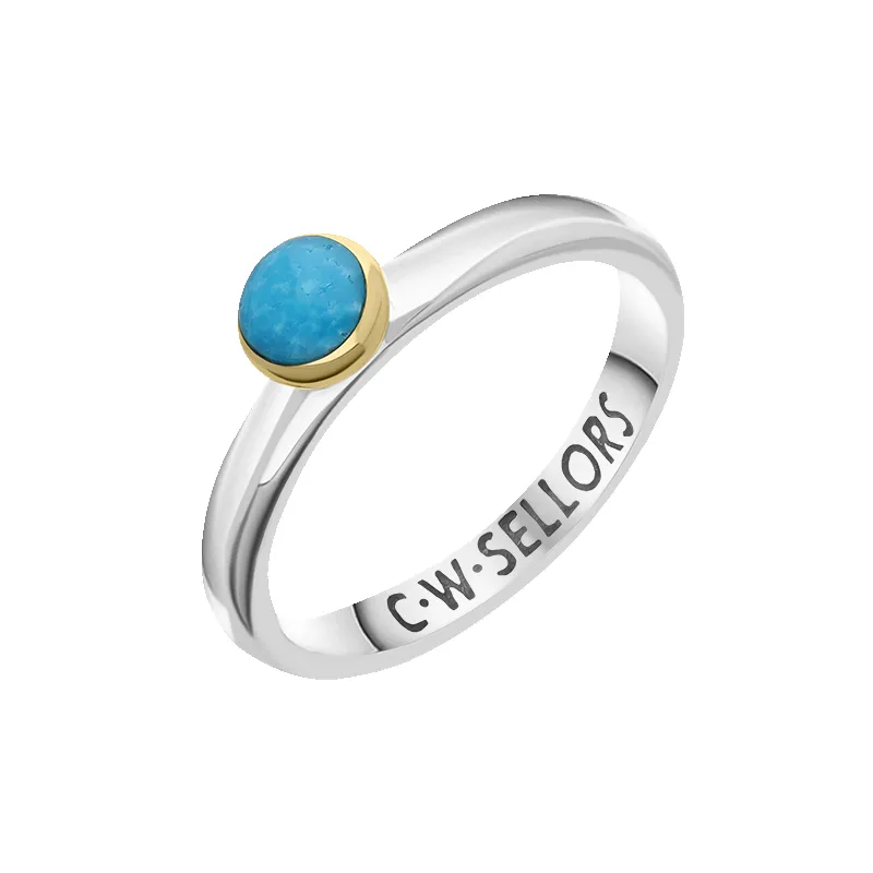 9ct Yellow Gold Sterling Silver Turquoise Stepping Stones 5mm Round Bezel Set Ring sold by Jura Watches