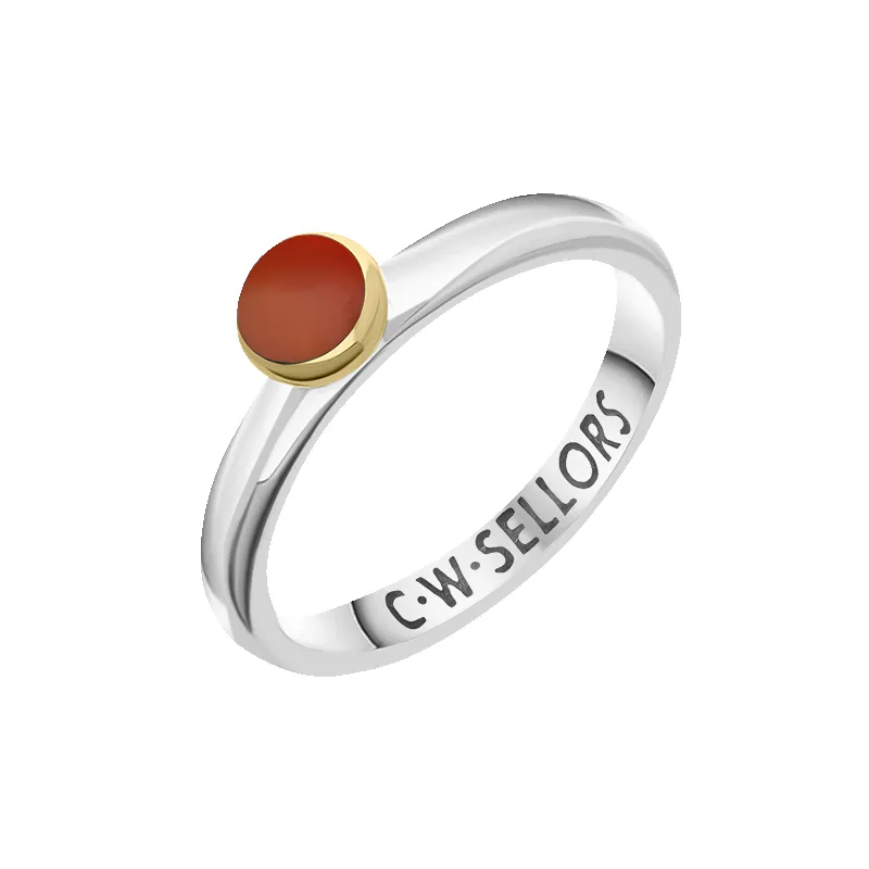9ct Yellow Gold Sterling Silver Carnelian Stepping Stones 5mm Round Bezel Set Ring sold by Jura Watches