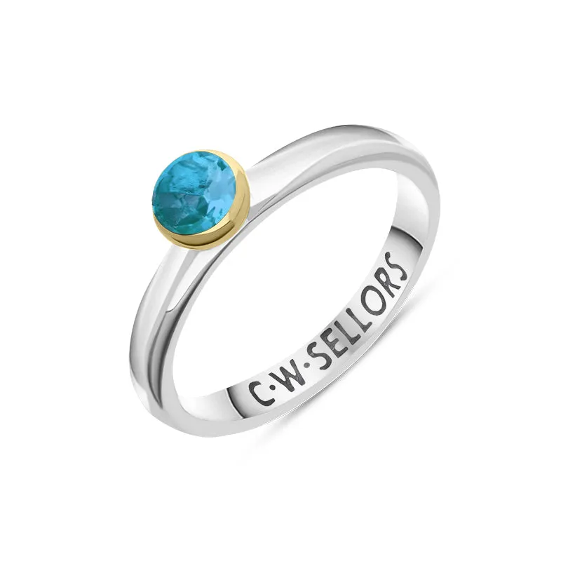 9ct Yellow Gold Sterling Silver Blue Topaz Stepping Stones 5mm Round Bezel Set Ring sold by Jura Watches