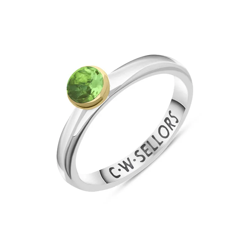 9ct Yellow Gold Sterling Silver Peridot Stepping Stones 5mm Round Bezel Set Ring sold by Jura Watches