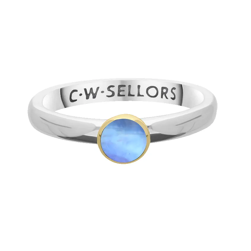 9ct Yellow Gold Sterling Silver Moonstone Stepping Stones 5mm Round Bezel Set Ring sold by Jura Watches product image thumbnail 2