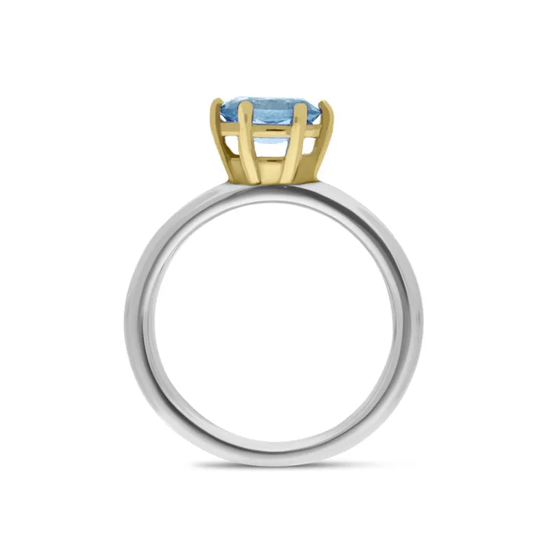 9ct Yellow Gold Sterling Silver Blue Topaz Stepping Stones 4x7mm Oval Claw Set Ring sold by Jura Watches product image thumbnail 2