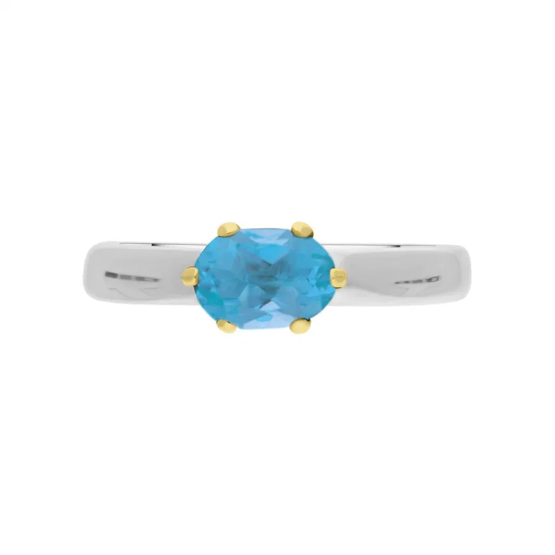9ct Yellow Gold Sterling Silver Blue Topaz Stepping Stones 4x7mm Oval Claw Set Ring sold by Jura Watches product image thumbnail 3