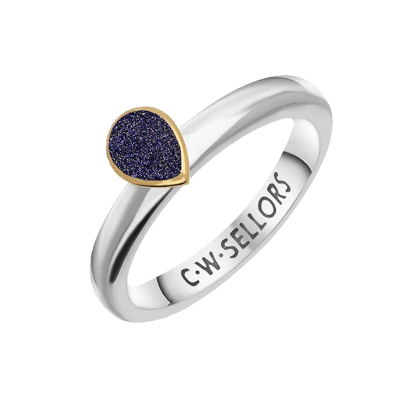 9ct Yellow Gold Sterling Silver Blue Goldstone Stepping Stones 5x7mm Pear Cut Bezel Set Ring sold by Jura Watches