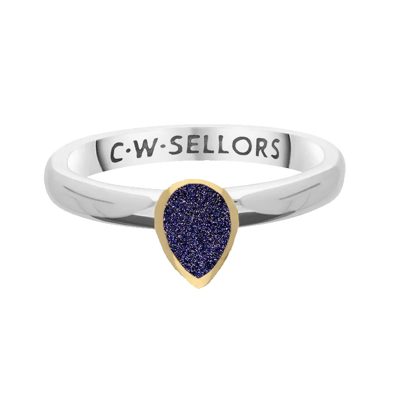 9ct Yellow Gold Sterling Silver Blue Goldstone Stepping Stones 5x7mm Pear Cut Bezel Set Ring sold by Jura Watches product image thumbnail 2