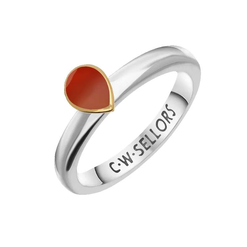 9ct Yellow Gold Sterling Silver Carnelian Stepping Stones 5x7mm Pear Cut Bezel Set Ring sold by Jura Watches