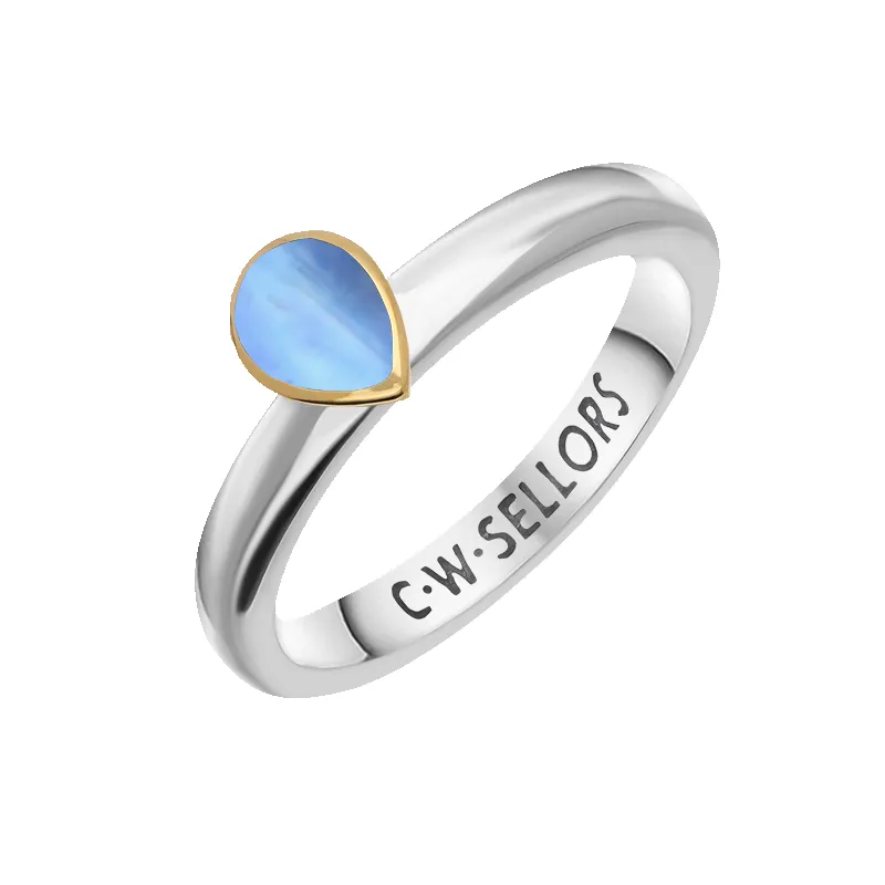 9ct Yellow Gold Sterling Silver Moonstone Stepping Stones 5x7mm Pear Cut Bezel Set Ring sold by Jura Watches