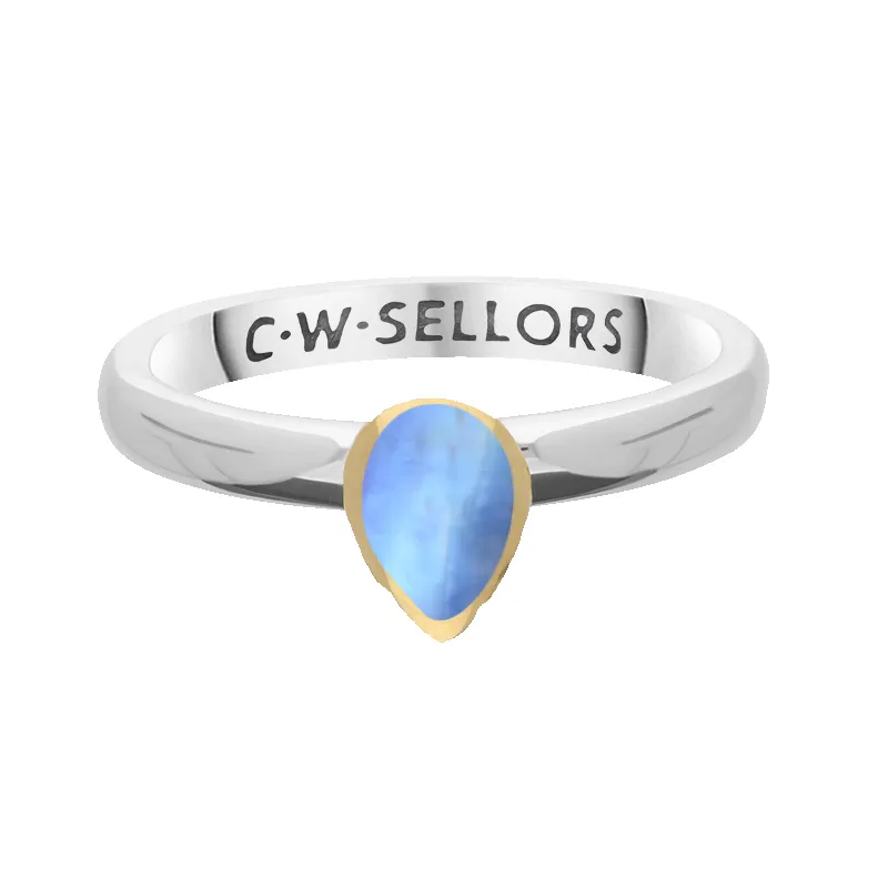 9ct Yellow Gold Sterling Silver Moonstone Stepping Stones 5x7mm Pear Cut Bezel Set Ring sold by Jura Watches product image thumbnail 2