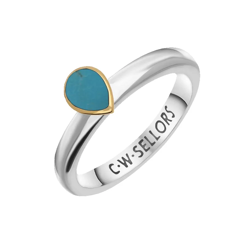 9ct Yellow Gold Sterling Silver Turquoise Stepping Stones 5x7mm Pear Cut Bezel Set Ring sold by Jura Watches