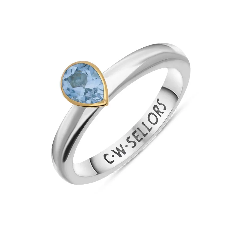 9ct Yellow Gold Sterling Silver Blue Topaz Stepping Stones 5x7mm Pear Cut Bezel Set Ring sold by Jura Watches