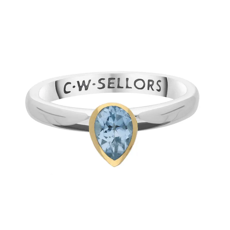 9ct Yellow Gold Sterling Silver Blue Topaz Stepping Stones 5x7mm Pear Cut Bezel Set Ring sold by Jura Watches product image thumbnail 2