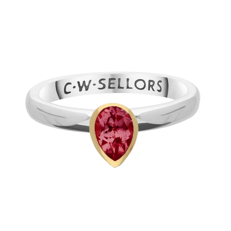 9ct Yellow Gold Sterling Silver Garnet Stepping Stones 5x7mm Pear Cut Bezel Set Ring sold by Jura Watches product image thumbnail 2