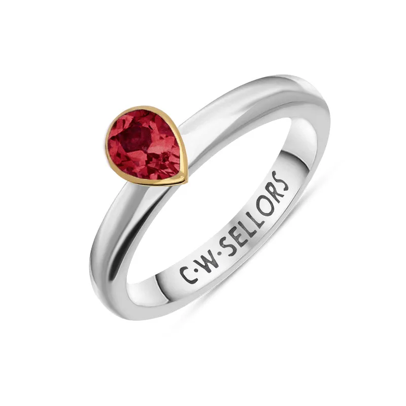 9ct Yellow Gold Sterling Silver Garnet Stepping Stones 5x7mm Pear Cut Bezel Set Ring sold by Jura Watches