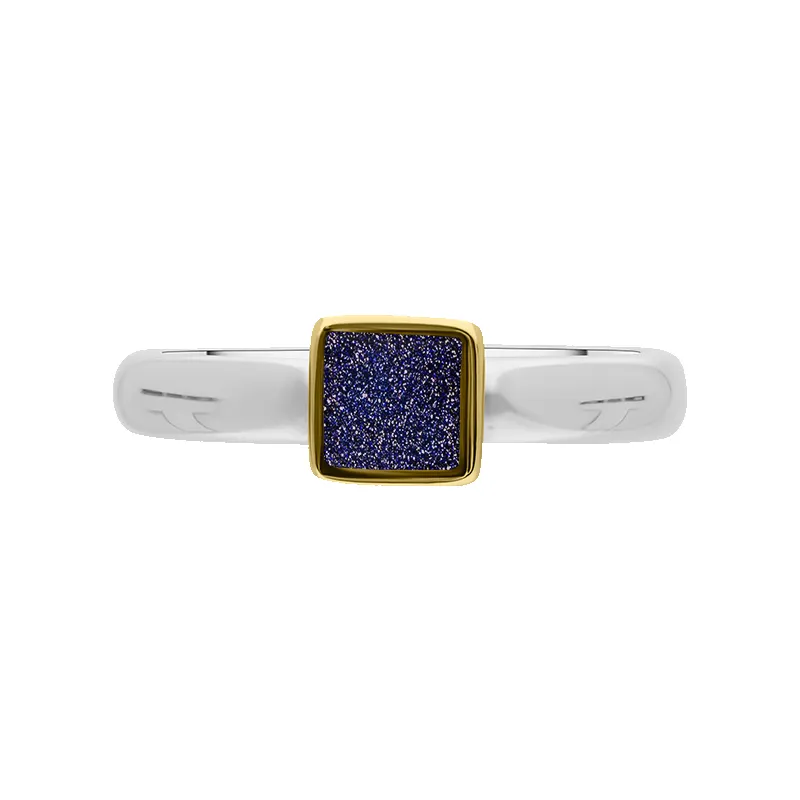 9ct Yellow Gold Sterling Silver Blue Goldstone Stepping Stones 5mm Square Bezel Set Ring sold by Jura Watches product image thumbnail 3