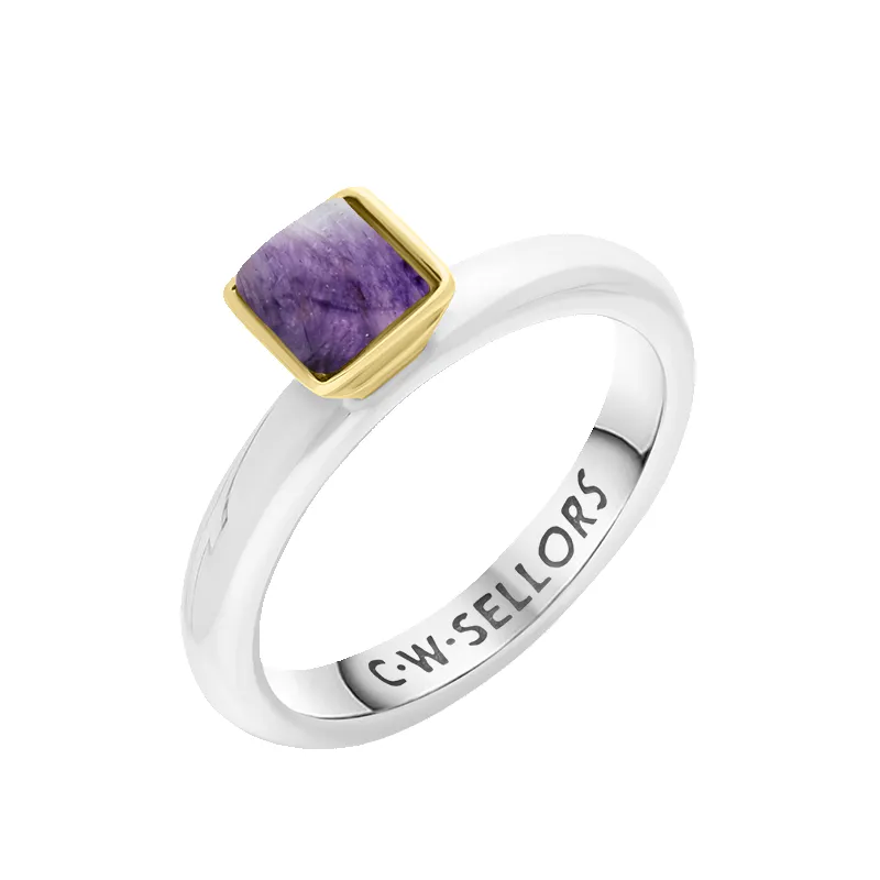 9ct Yellow Gold Sterling Silver Blue John Stepping Stones 5mm Square Bezel Set Ring sold by Jura Watches