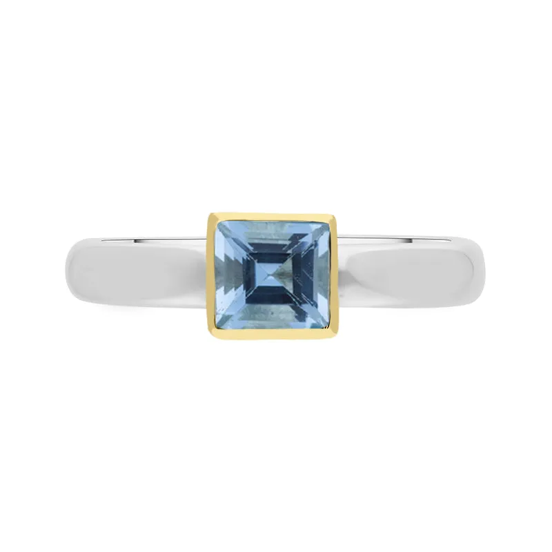 9ct Yellow Gold Sterling Silver Blue Topaz Stepping Stones 5mm Square Bezel Set Ring sold by Jura Watches product image thumbnail 2
