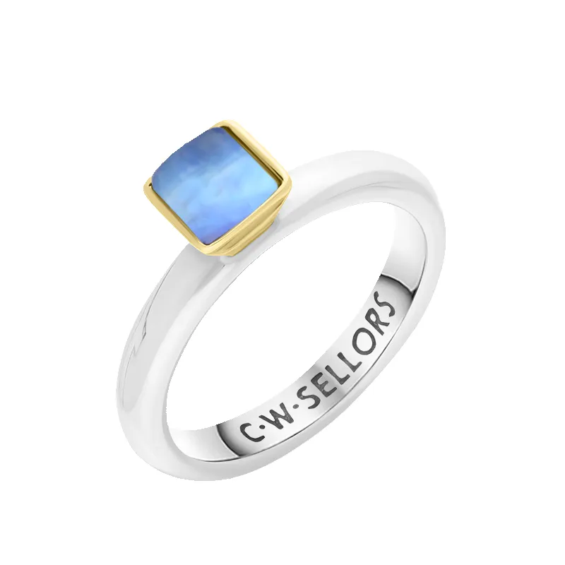 9ct Yellow Gold Sterling Silver Moonstone Stepping Stones 5mm Square Bezel Set Ring sold by Jura Watches