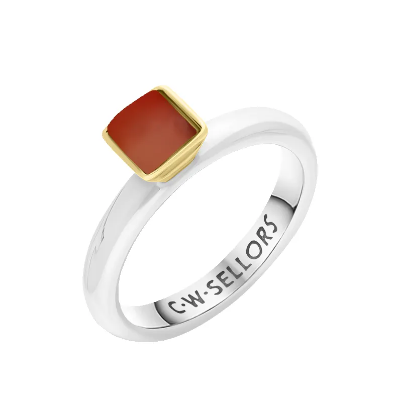 9ct Yellow Gold Sterling Silver Carnelian Stepping Stones 5mm Square Bezel Set Ring sold by Jura Watches
