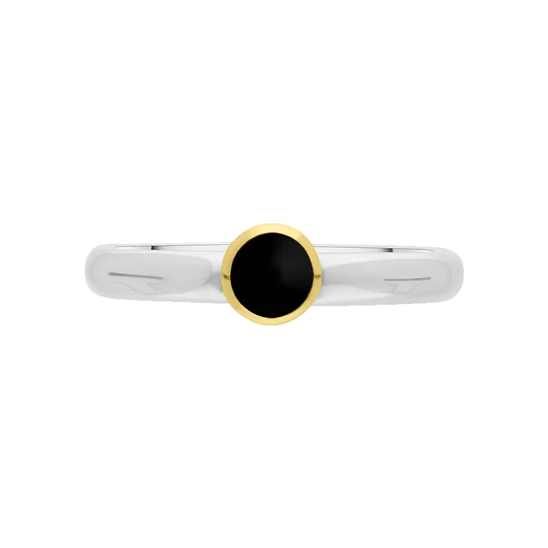 9ct Yellow Gold Sterling Silver Whitby Jet Stepping Stones 5mm Round Bezel Set Ring sold by Jura Watches product image thumbnail 3