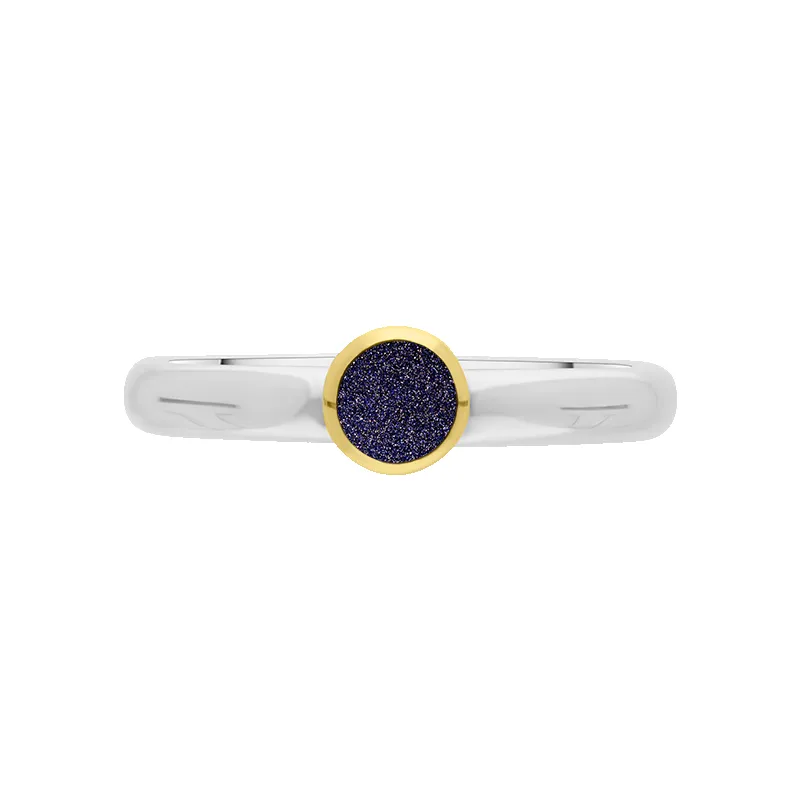 9ct Yellow Gold Sterling Silver Blue Goldstone Stepping Stones 5mm Round Bezel Set Ring sold by Jura Watches product image thumbnail 3