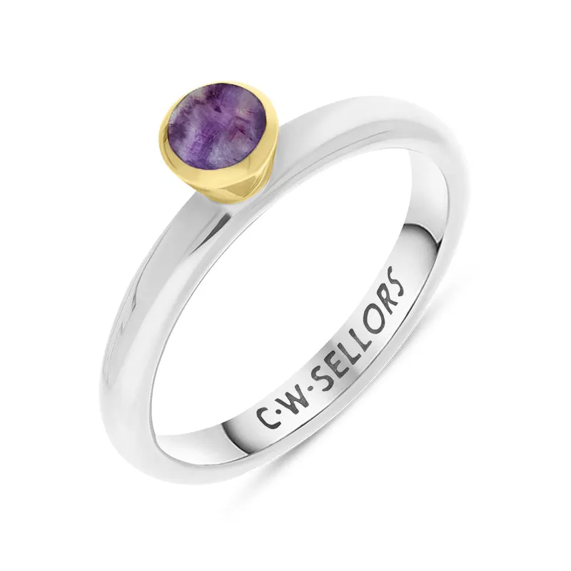 9ct Yellow Gold Sterling Silver Blue John Stepping Stones 5mm Round Bezel Set Ring sold by Jura Watches