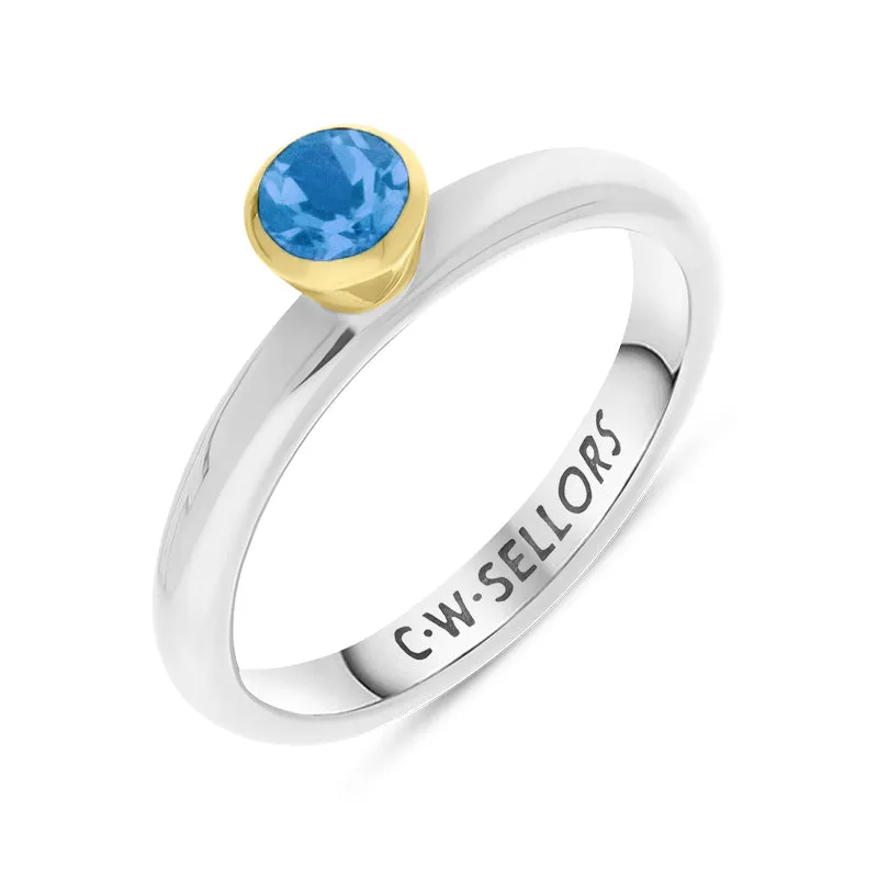 9ct Yellow Gold Sterling Silver Blue Topaz Stepping Stones 5mm Round Bezel Set Ring sold by Jura Watches