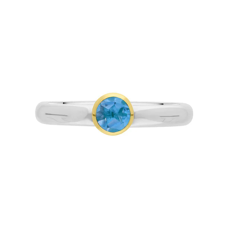 9ct Yellow Gold Sterling Silver Blue Topaz Stepping Stones 5mm Round Bezel Set Ring sold by Jura Watches product image thumbnail 2