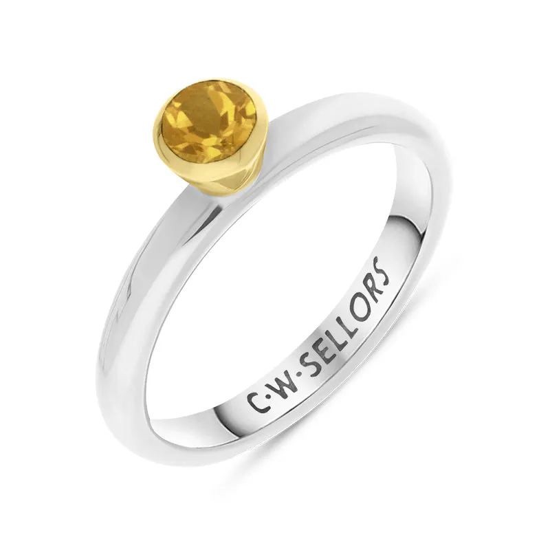 9ct Yellow Gold Sterling Silver Citrine Stepping Stones 5mm Round Bezel Set Ring sold by Jura Watches