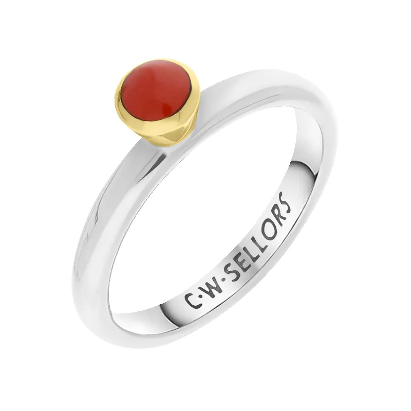 9ct Yellow Gold Sterling Silver Carnelian Stepping Stones 5mm Round Bezel Set Ring sold by Jura Watches