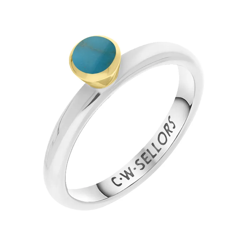 9ct Yellow Gold Sterling Silver Turquoise Stepping Stones 5mm Round Bezel Set Ring sold by Jura Watches