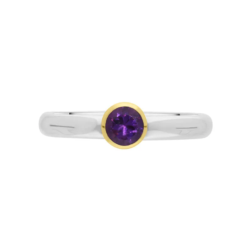 9ct Yellow Gold Sterling Silver Amethyst Stepping Stones 5mm Round Bezel Set Ring sold by Jura Watches product image thumbnail 2